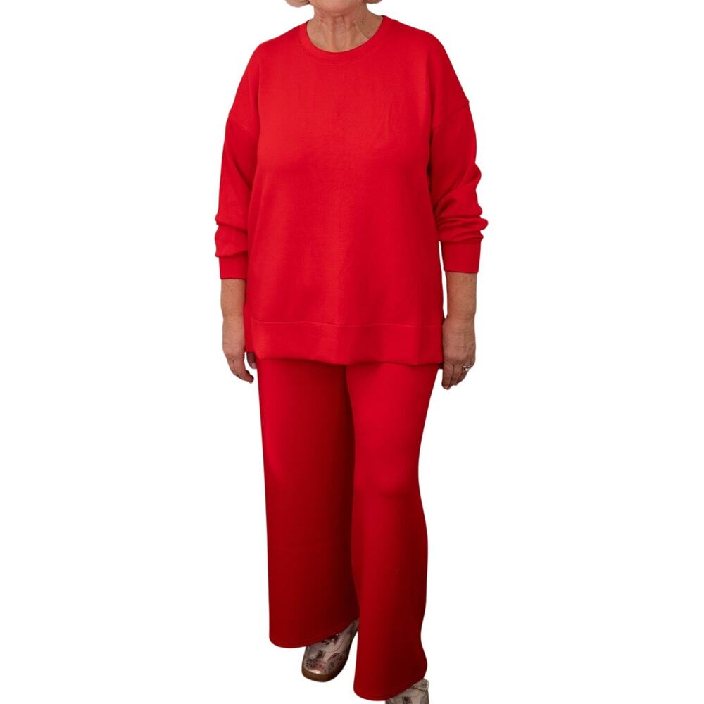 Spanx AirEssentials Red Set Crewneck Sweatshirt Wide Leg Pants Womens 3XLT